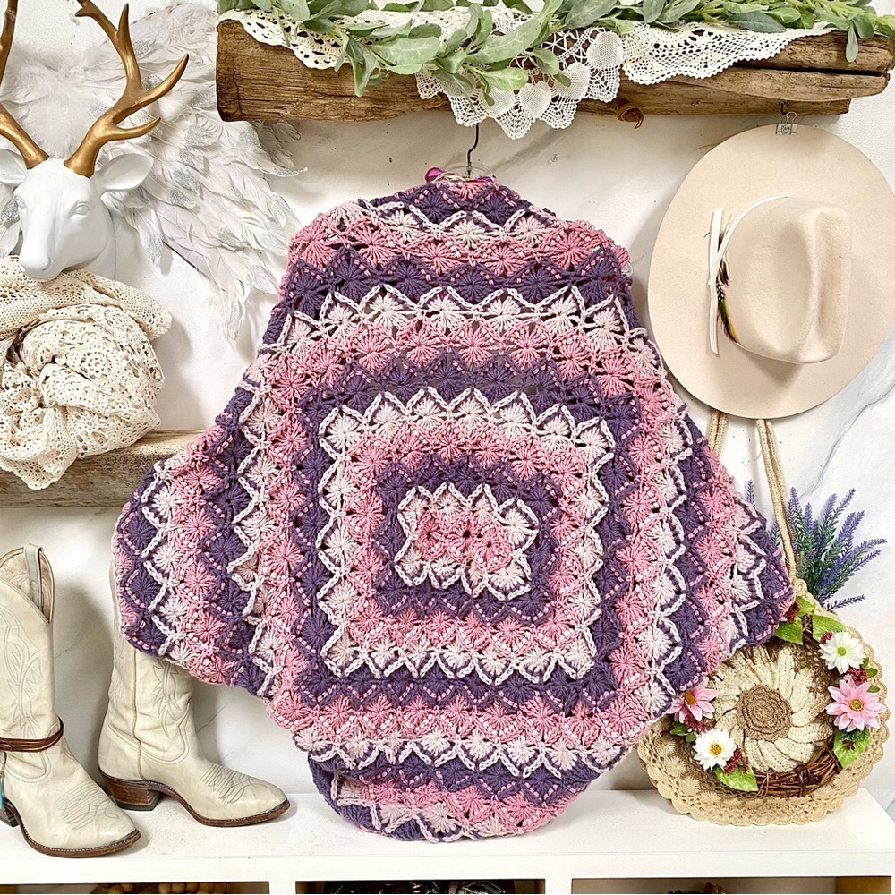 Artisan rare dusty ROSE boho cocoon kimono cover up w prairie granny vibe
